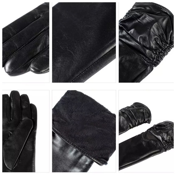 Leather Cashmere Lined Ruched Gloves C16 - Picture 8 of 8